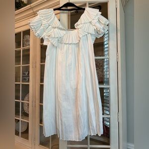 Boutique ruffled & pleated swing dress in white NWT S